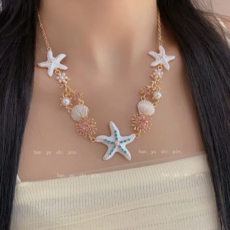 New Beach Resort Wind Ocean Starfish Shell Bracelet Women's Fashion Bohemian Pearl Stud Earrings