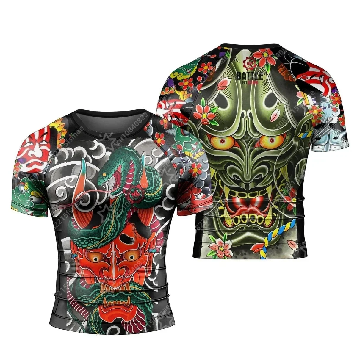 Men Japanese Samurai Oni 3D Printed T-Shirt Ukiyo-e Tattoo Graphic Tee Short Sleeve Fitness Gym Top Streetwear Summer Shirt