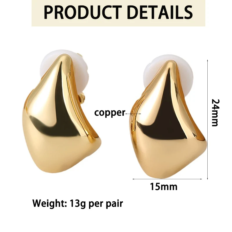 French Retro Irregular Glossy Teardrop Ear Clip Without Piercing for Women Fashion Chunky Simple Metal Earrings Jewelry Gift