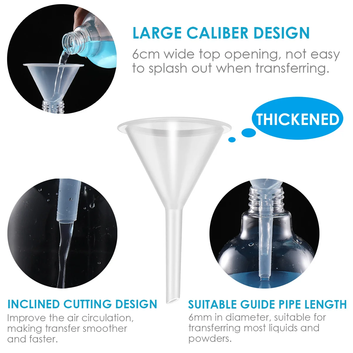 

5 pcs 60Ml Plastic Funnels Multipurpose Kitchen Tool For Oil Gas Fluids Transfer Funnel Home Travel Outdoor Use White