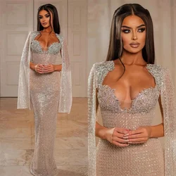 Luxury Heavy Beaded Celebrity Dress Arabic Evening Gowns Cape Sleeves Women Prom Dresses Crystals Engagement Wedding Party Dress