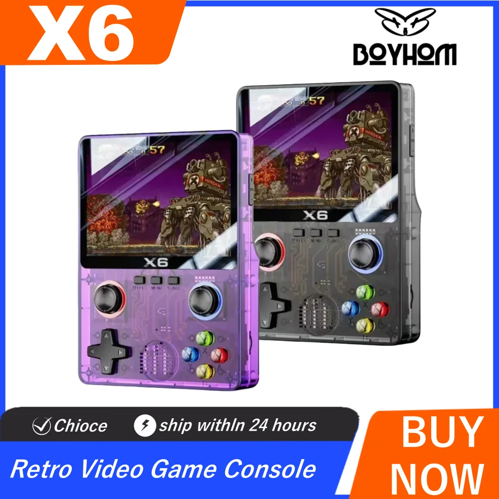 

BOYHOM X6 3.5Inch IPS Screen Handheld Game Player Dual Joystick 11 Simulators GBA Video Game Console for Kids Gifts