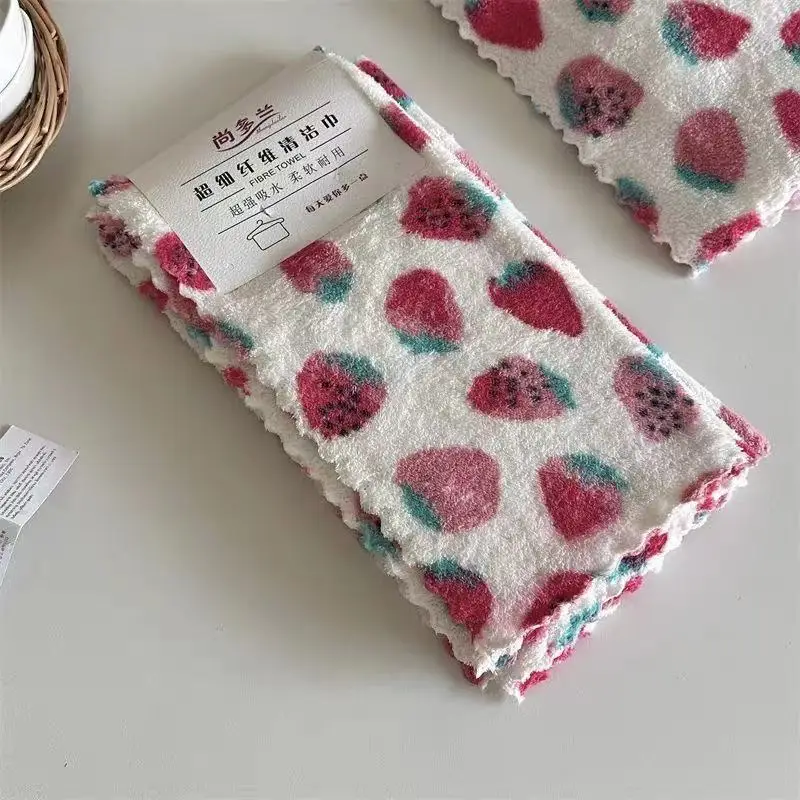 Household Flower Cloth Table Towel Absorbent Kitchen Cleaning Cloth Scouring Pad Hand Towel Children's High Beauty and CuteTowel