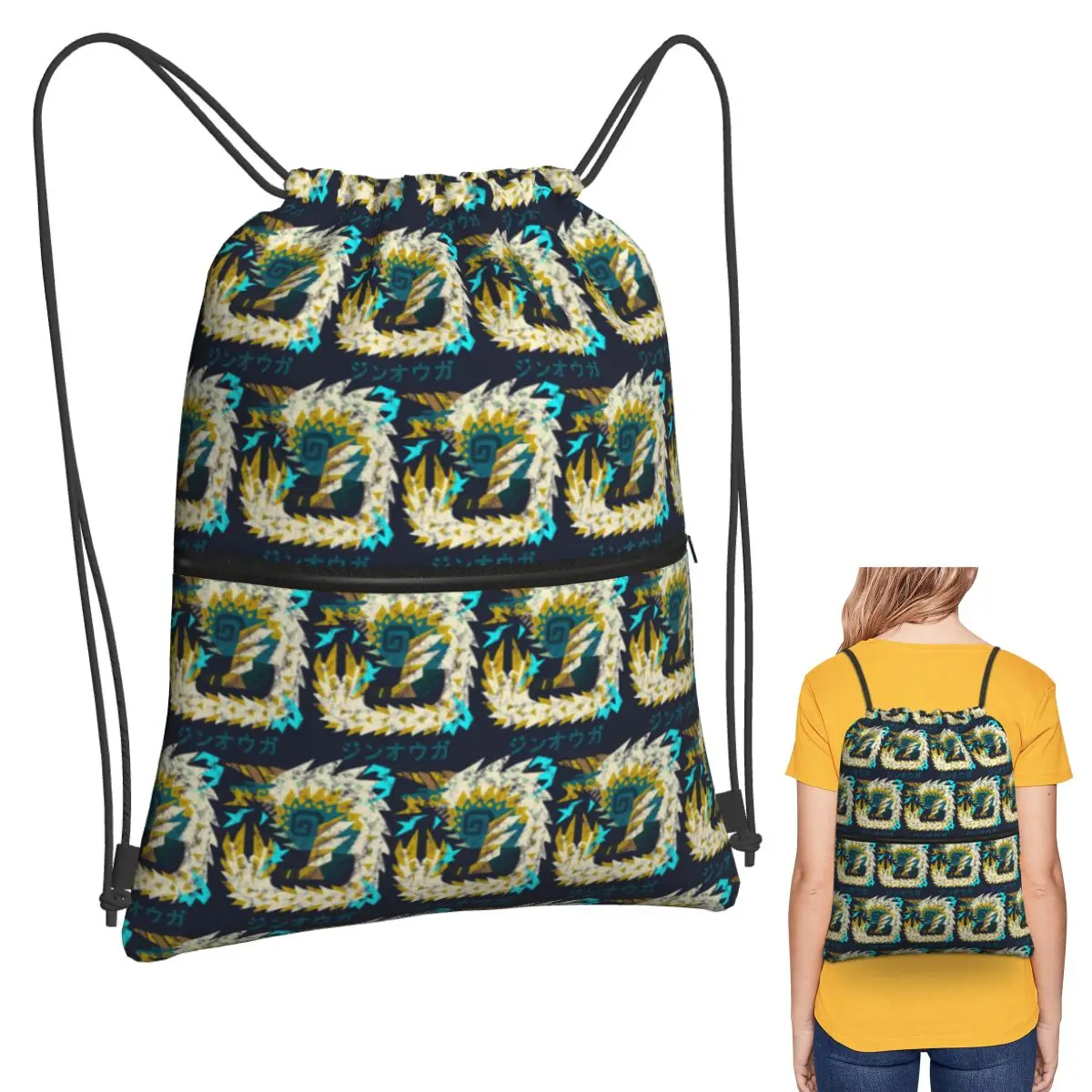 

Monster Hunter World Iceborne Zinogre Kanji Рюкзаки Повседневный комплект на шнурке Карманная спортивная сумка Сумки для книг для путешествий студентов