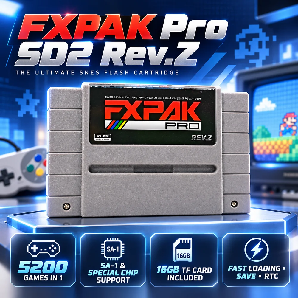 FXPAK Pro SD2 Rev.Z Flash Cartridge for SNES SFC 5200 Games Collection with SA1 Support & Real-Time Clock 16-Bit Retro Game Card