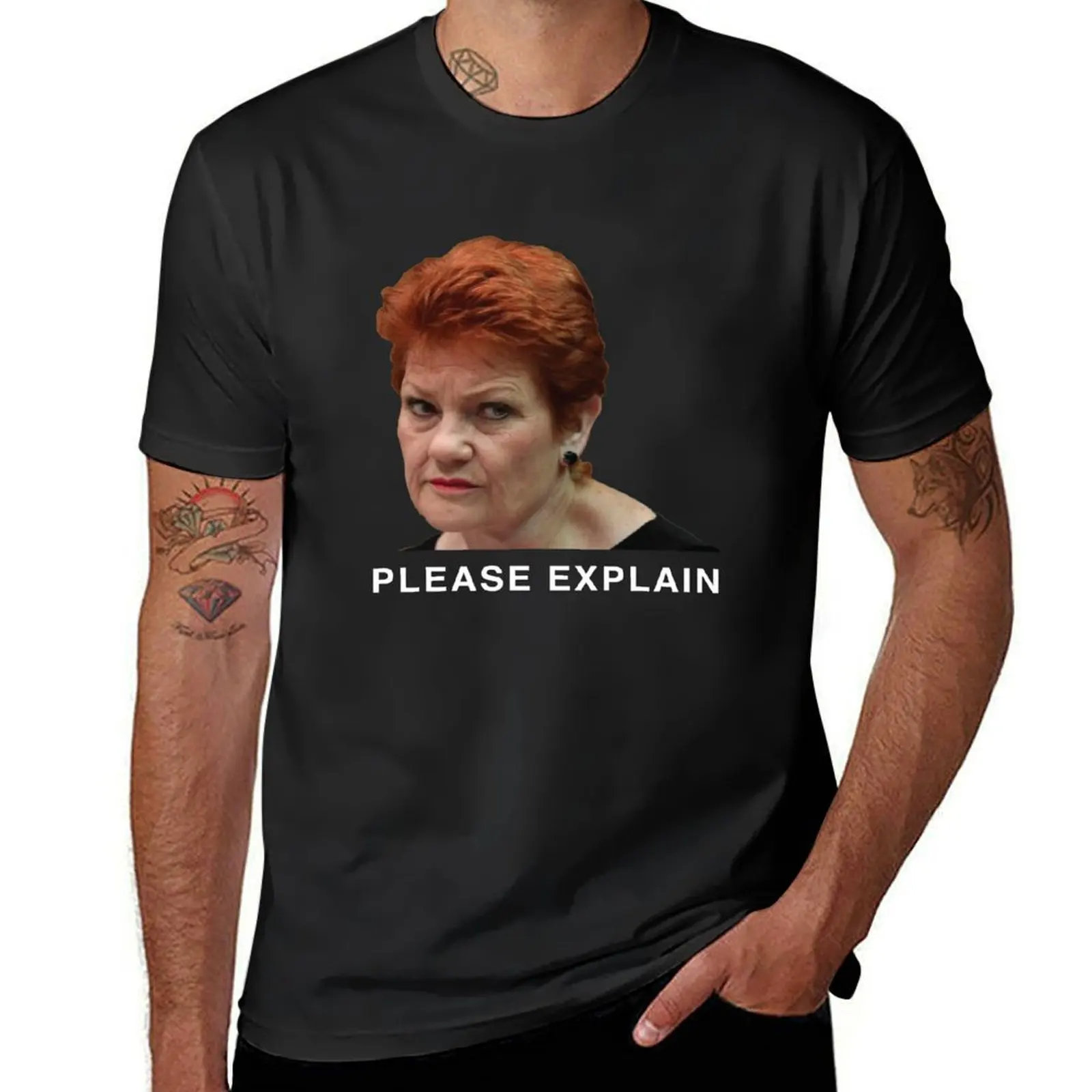 Pauline Hanson - Please Explain T-Shirt Short sleeve tee plain anime clothes plain t shirts men