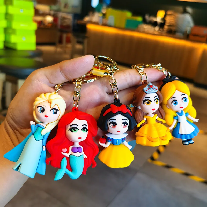 Kawaii Frozen Little Mermaid Princess Keychain Snow White Elsa Princess Luggage Pendant Car Keychain Jewelry Gift for Children