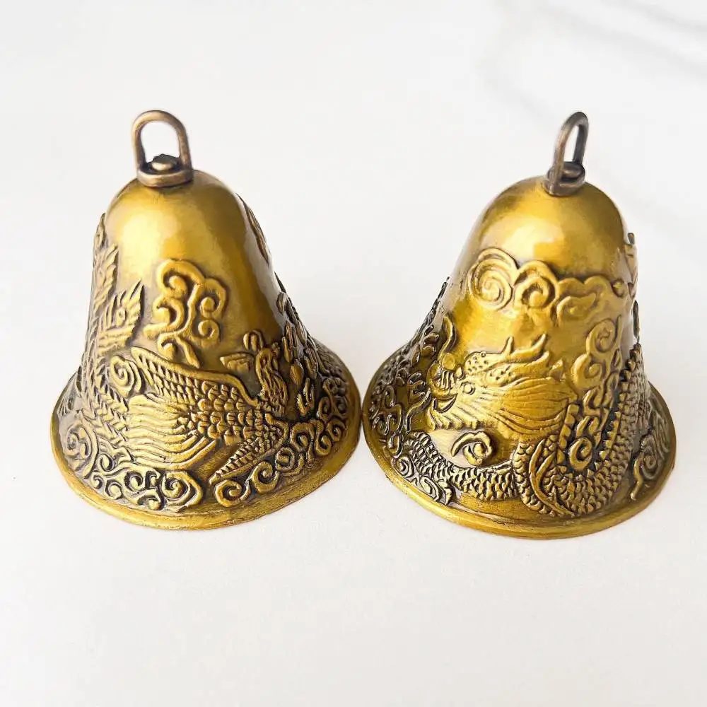 Retro Alloy Bell Pendant Traditional Pattern Craft Ornament Ethnic Hanging Decor Art Gift For Festival Birthday Celebration