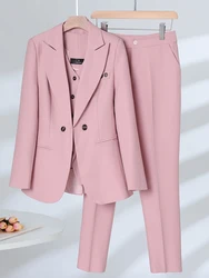 Blazer formale da donna gilet e pantalone autunno inverno rosa Navy albicocca Office Ladies Business Work carriera Wear 3 pezzi Set RE19