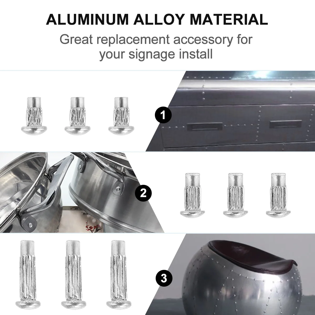 

1500Pcs Solid Rivets Aluminum Alloy Rust Resistant Wear Proof for Signage Installation Round Knurled Fixed Rivets Silver