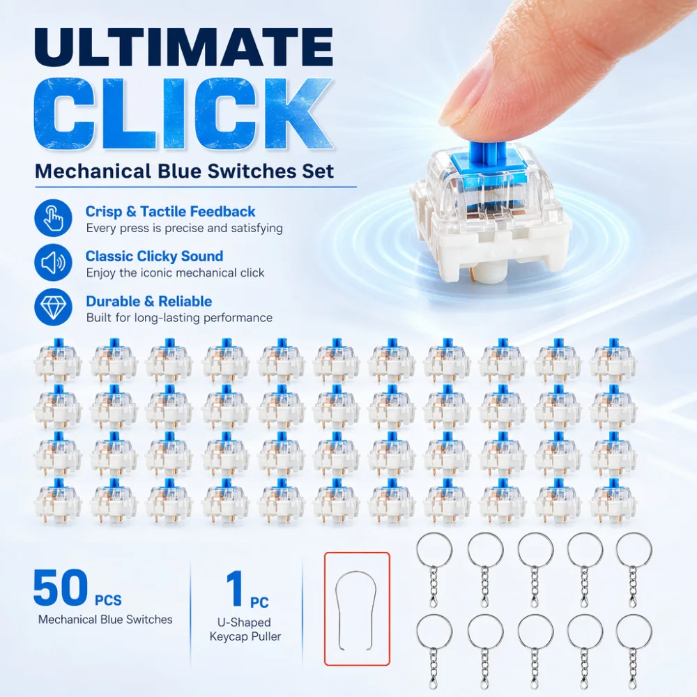 50 Stück Tastatur-Clicker für 3D-Drucke, klare Klicks, mechanische Tastaturschalter, 3D-gedruckter Clicker, Fidget, extra 10 Stück Schlüsselanhänger – Detail 6