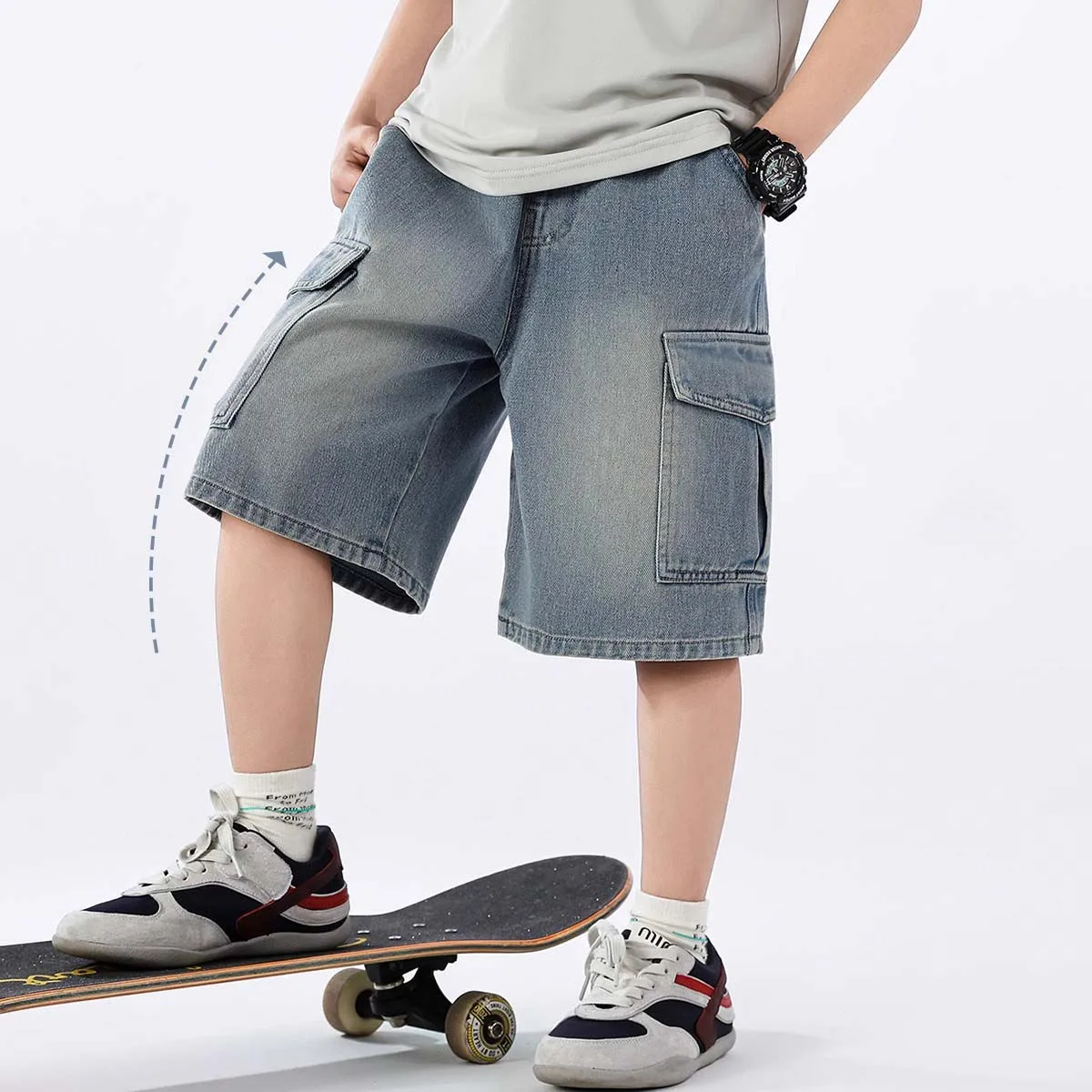 UNITIM Sommer-Jungen-Shorts im Retro-Stil, 4-14 Jahre, Kinder-Jungen-Jeansshorts, amerikanische, lockere, dünne Shorts für junge Teenager, Jungen-Hosenträger