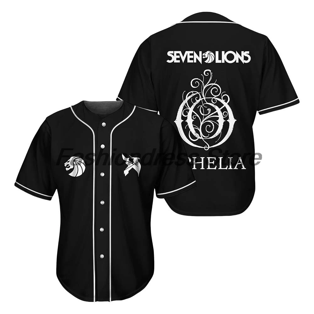 

Excision Illenium Seven Lions Ophelia Baseball Jersey V-Neck Short Sleeve Button-up Shirts Women Men Streetwear Tops