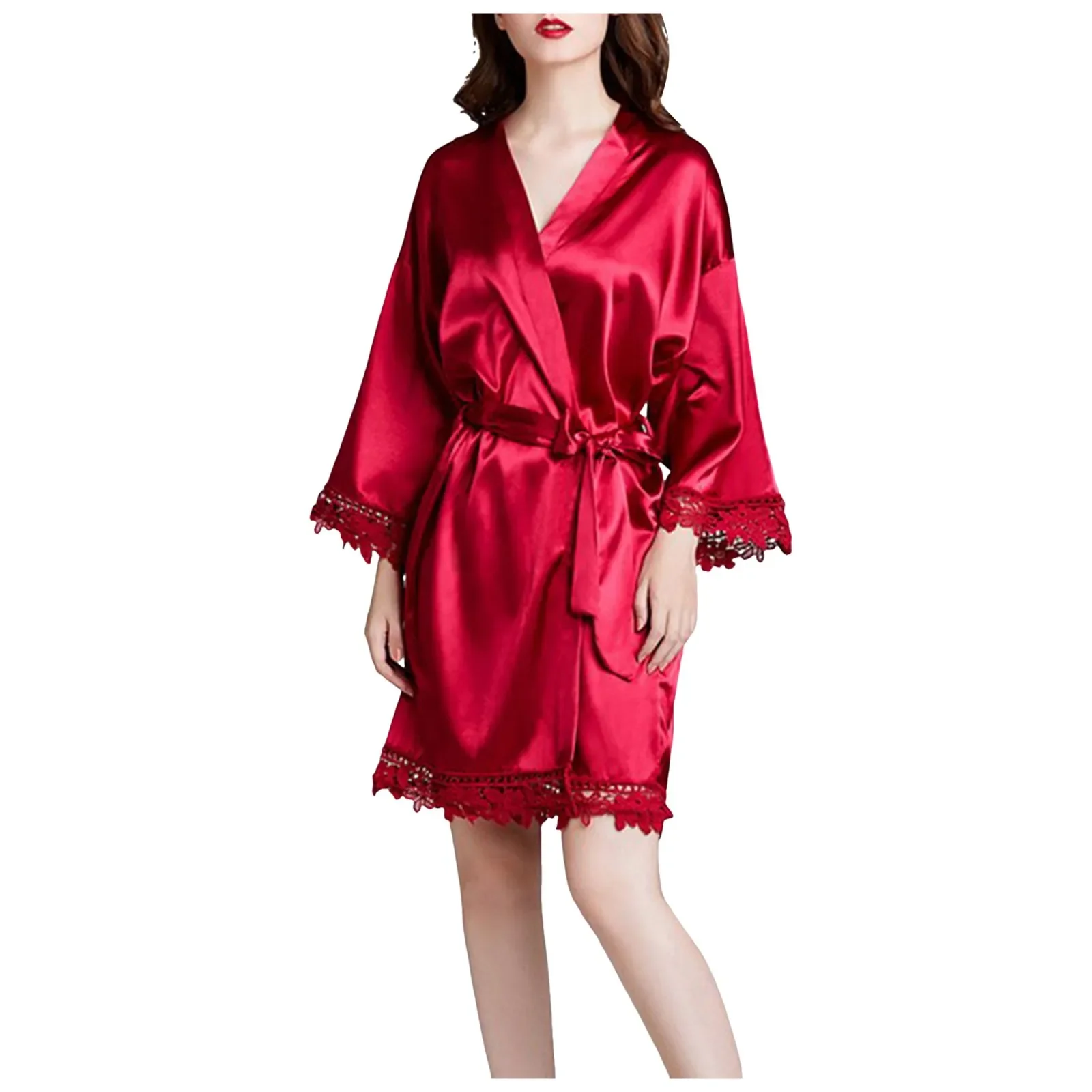 Dressing Gown Women'S Silk Robe Lace Kimono Bridal Silk Robe Bridesmaids Wedding Pajamas Bathrobe Pajamas For Summer Casual