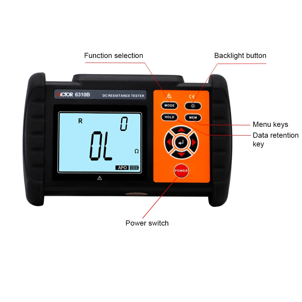 Imagem -02 - Victor-dc Resistência Medidor Micro-ohmímetro Four Wire Test Range Bateria Recarregável 500 Grupo Armazenamento de Dados 0001 mo para 3000 ko 6310b