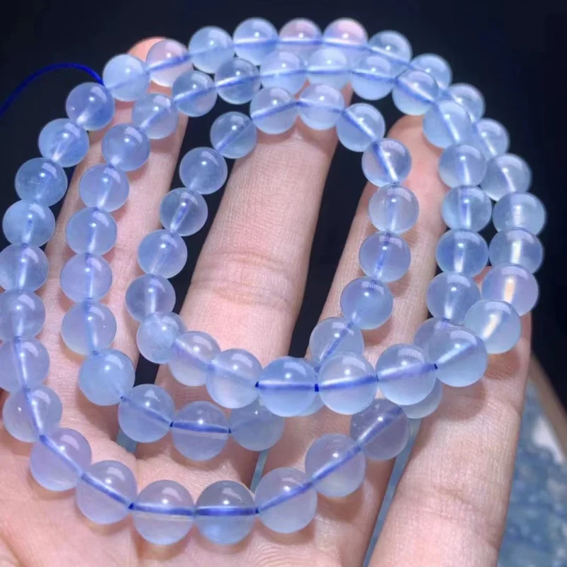 천연 멀티 팔찌 여성용 아이스 스루 스카이 블루 아쿠아 마린 3 링 크리스탈 쥬얼리