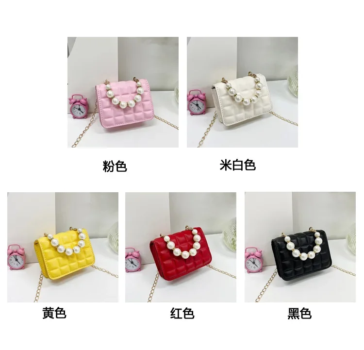 Vintage Small Square Shoulder Bag for Women Pearl Chain Ladies Tote Handbags Evening Clutch Purse Fashion Female Crossbody Bags