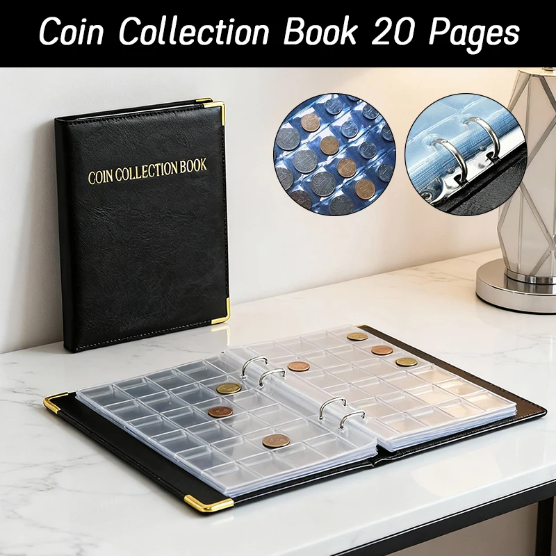 

20 Pages Coin Collection Holder PVC Album Penny Collecting Book Commemorative Coin Organizer Storage Binder Gift for Collectors