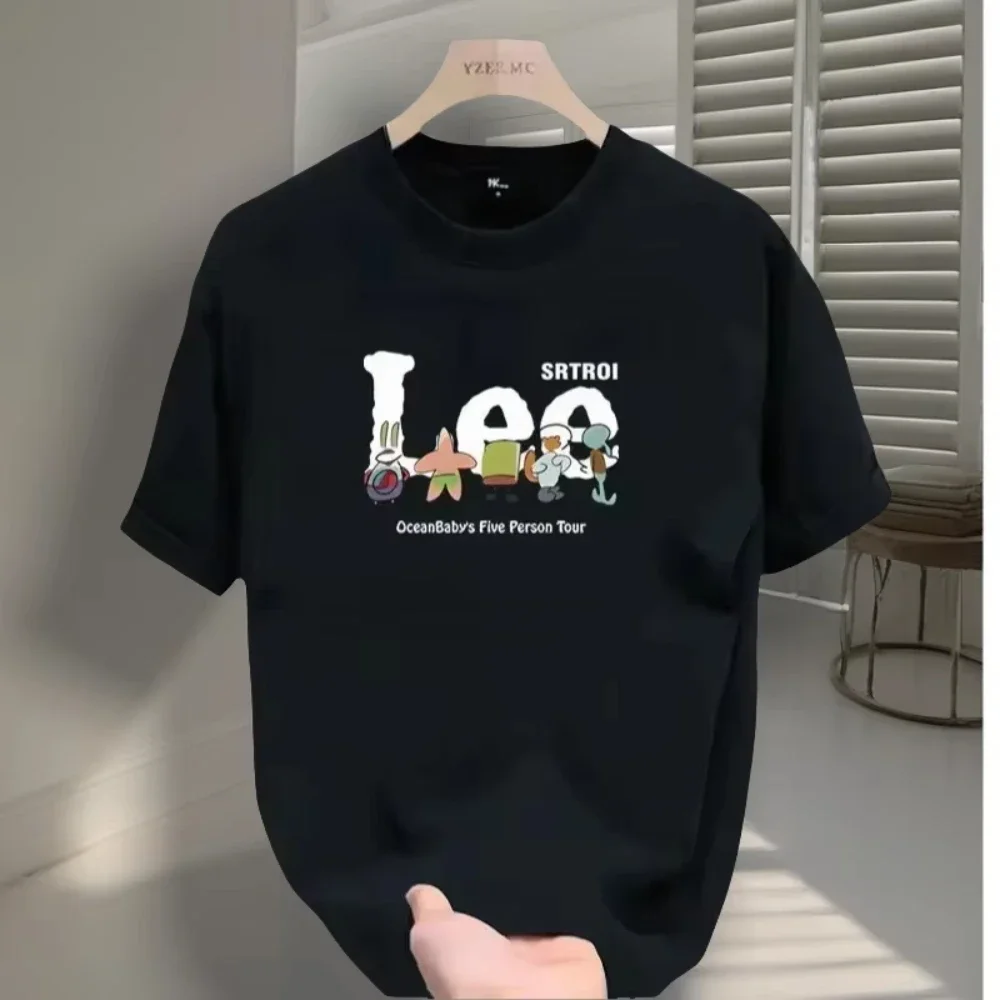 

International Brand LEE Cooperation Printed Short Sleeve T-shirt Cotton Round Neck Loose Fashion Simple Men's Women's T-shirt