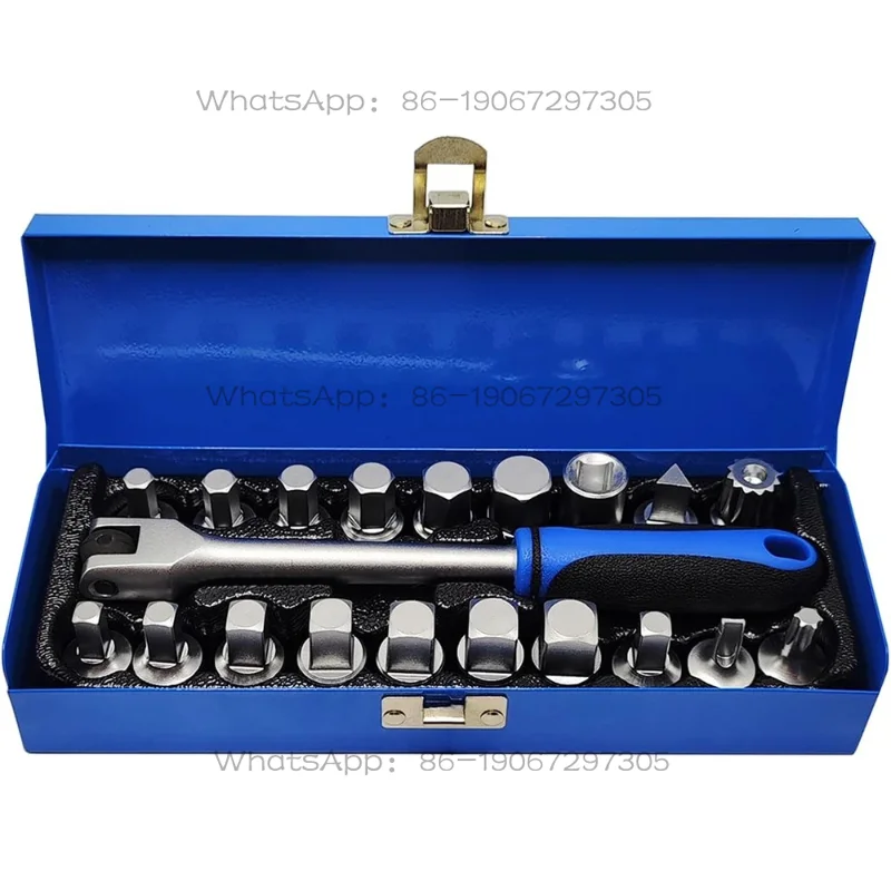 

20PCS 3/8" Drive Drain Sump Plug Key Set Gearbox Hex Square Triangle Spline Socket Set