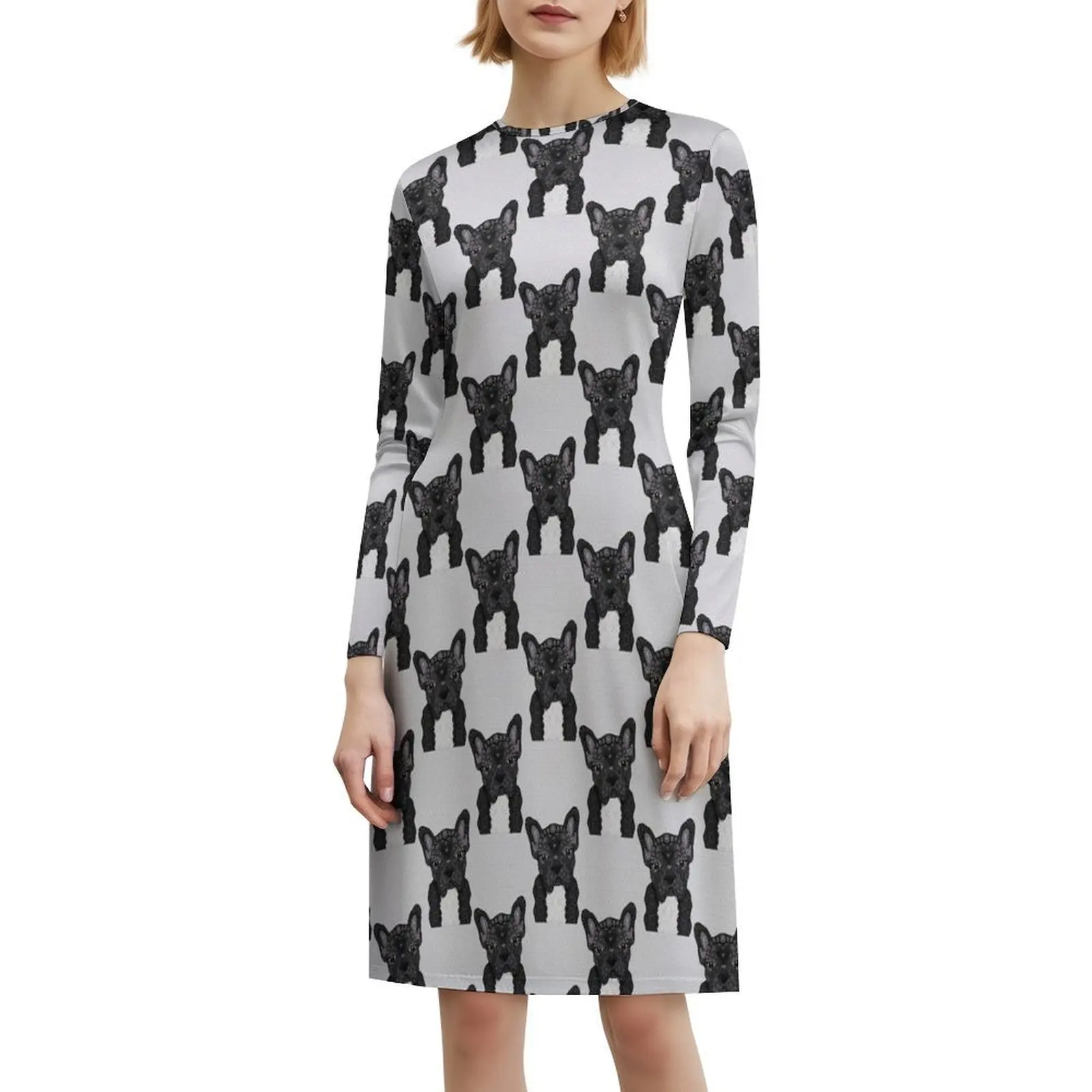 فستان أسود Frenchie 001 بخط عنق على شكل قلب فستان أنيق للحفلات الصيفية للنساء Frenchie أسود وأسود كلب أنثى #6