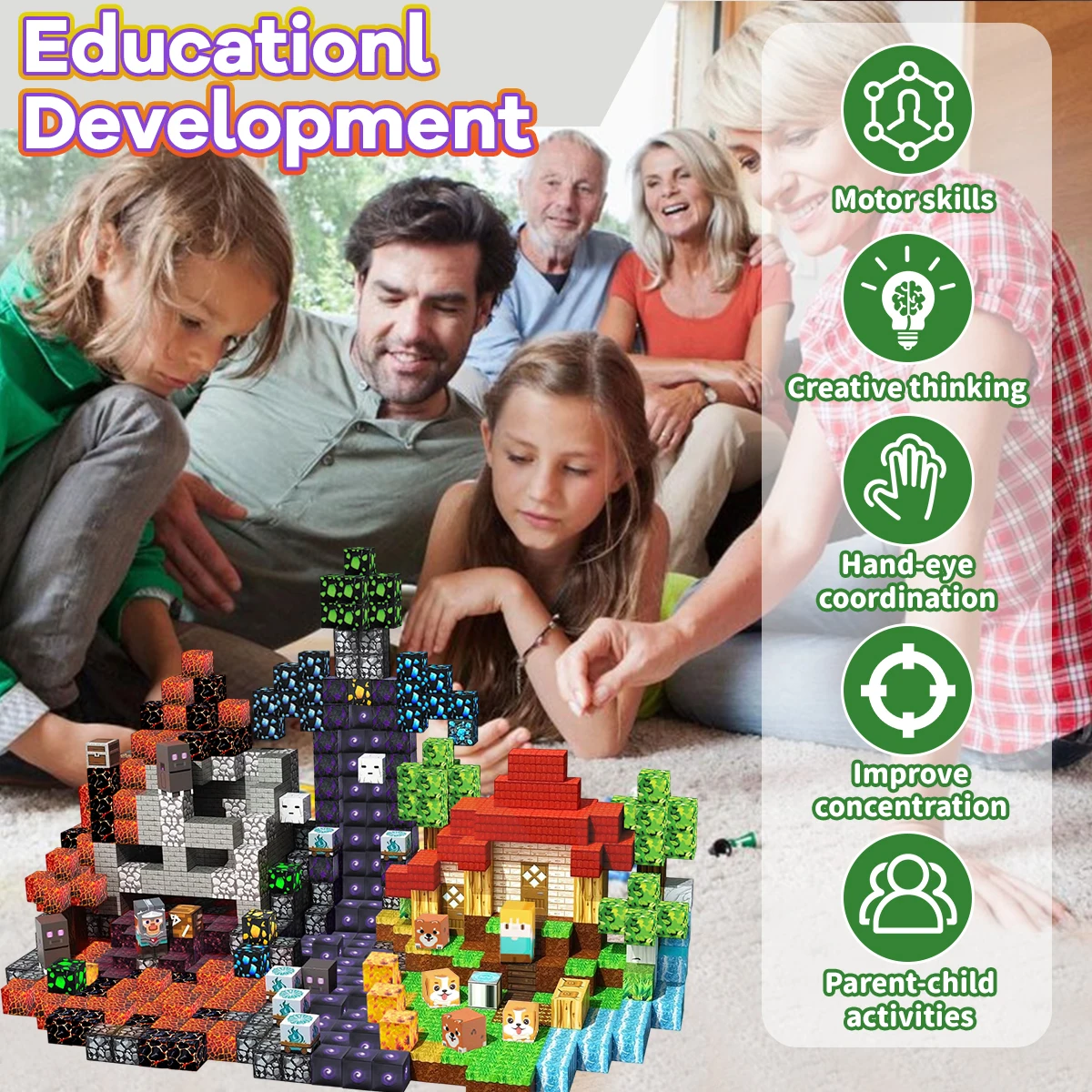 Blocchi magnetici Lava Adventure per bambini Ragazzi Ragazze di età 3+ Set di cubi magnetici STEM Montessori Giocattolo sensoriale 50/100/200/300PCS