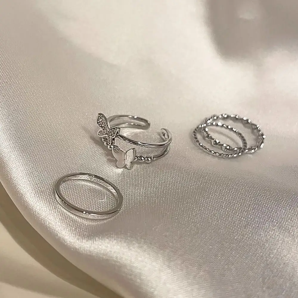 3/4pcs Literary Adjustable Ring Butterfly Alloy Jewelry INS Style Hip Hop Ring Women Girls