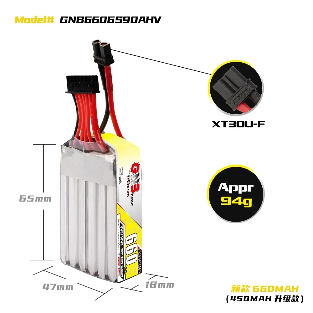 GAONENG 2S-7.6V/3S-11.4V/4S-15.2V/6S-22.8V 660mAh bateria LiHV 90C ze złączem XT30 do dron FPV części do helikopterów