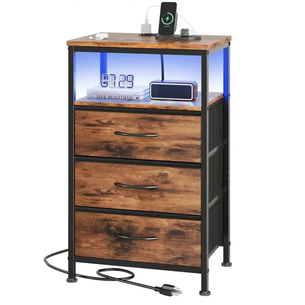 

3 Sizes Nightstand With Charging Station, Bedside End Table With Fabric Drawers USB TypeC Ports And Outlets, Night Stand For Be