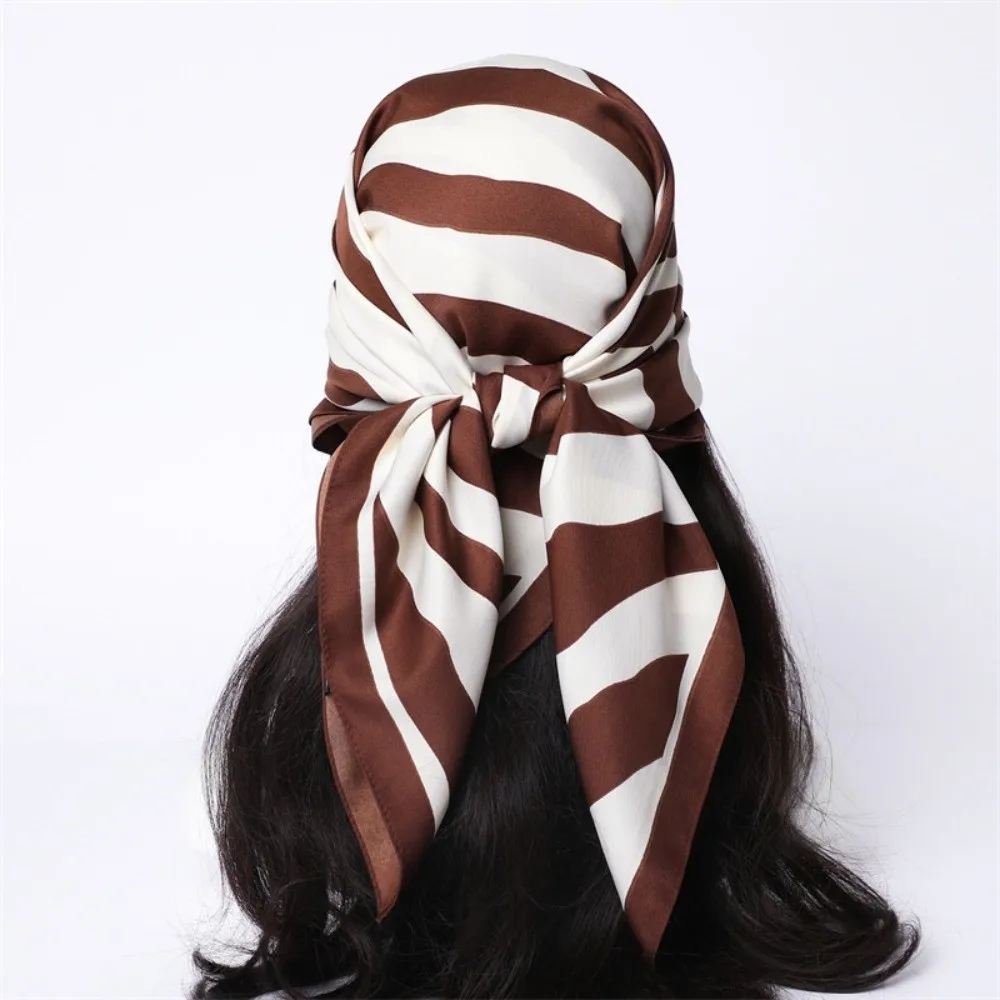 Patterned Shawl 90 CM Square Scarf Lightweight Breathable Stripes Square Headscarf Headband Sunscreen Printed Silk Scarf Women