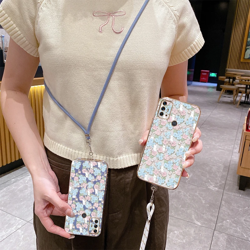 G 30 G 20 Blue Flower Luxury Plating Phone Case For Motorola Moto G30 G54 G84 G23 G72 G42 G9Plus G53 G31 G22 G8Play G20 Cover image 2