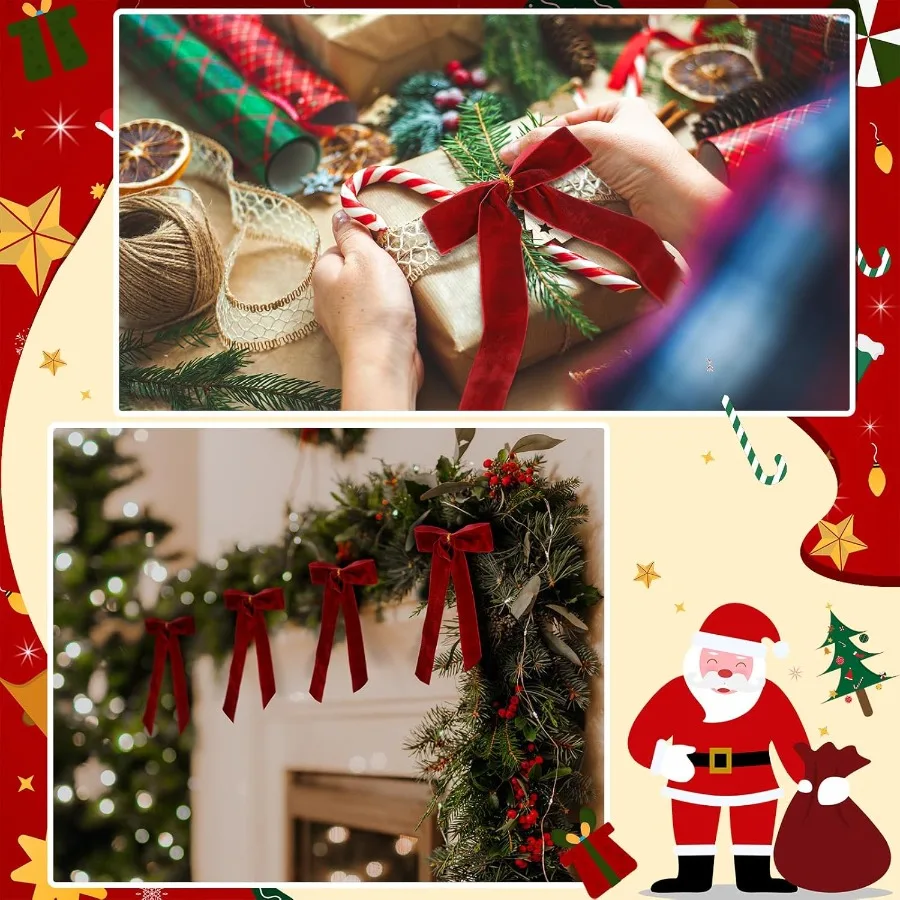 Riceshoot 30 قطعة قوس عيد الميلاد المخملي لشجرة عيد الميلاد الحرف الريفية هدية الانحناء عيد الميلاد جارلاند هدايا كبيرة الحفلات داخلي o #5