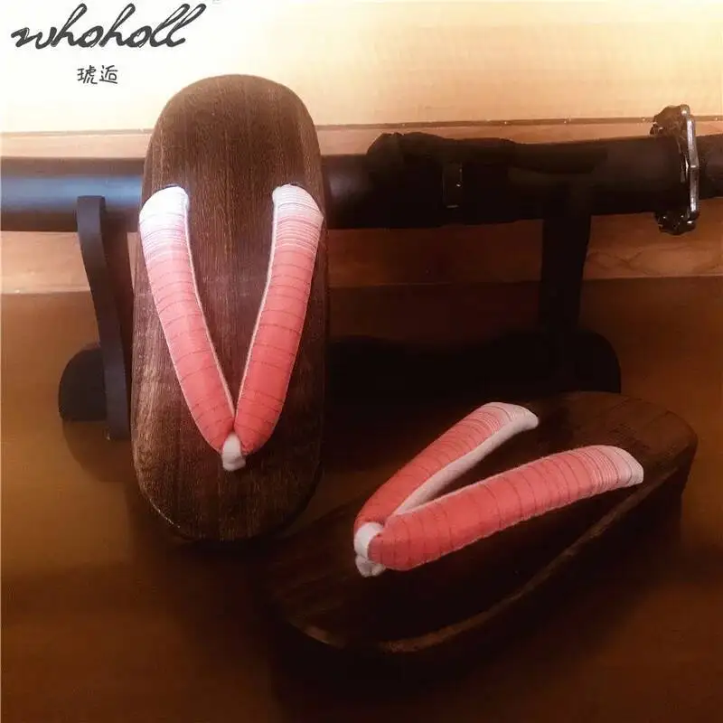 WHOHOLL bois Geta femmes pantoufles japonais Geta bois sabots pour Kimono tongs pour femmes enfants Geta Cosplay Costumes chaussures