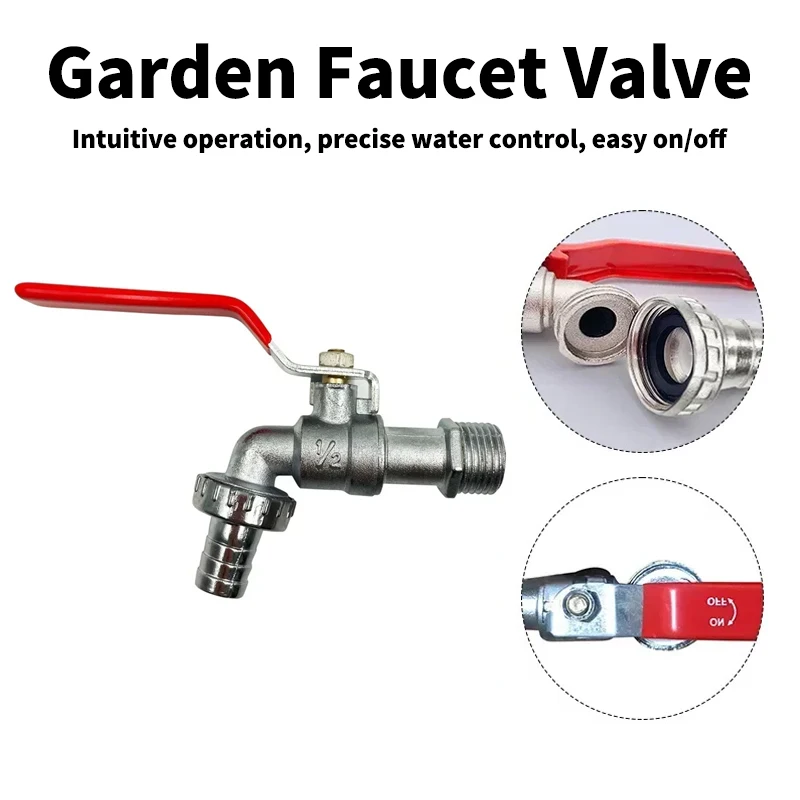 

1/2inch 3/4inch Zinc Alloy Garden Irrigation Faucet Valve with Red Handle Ball Type Valve, for Washing Machine Garden Watering
