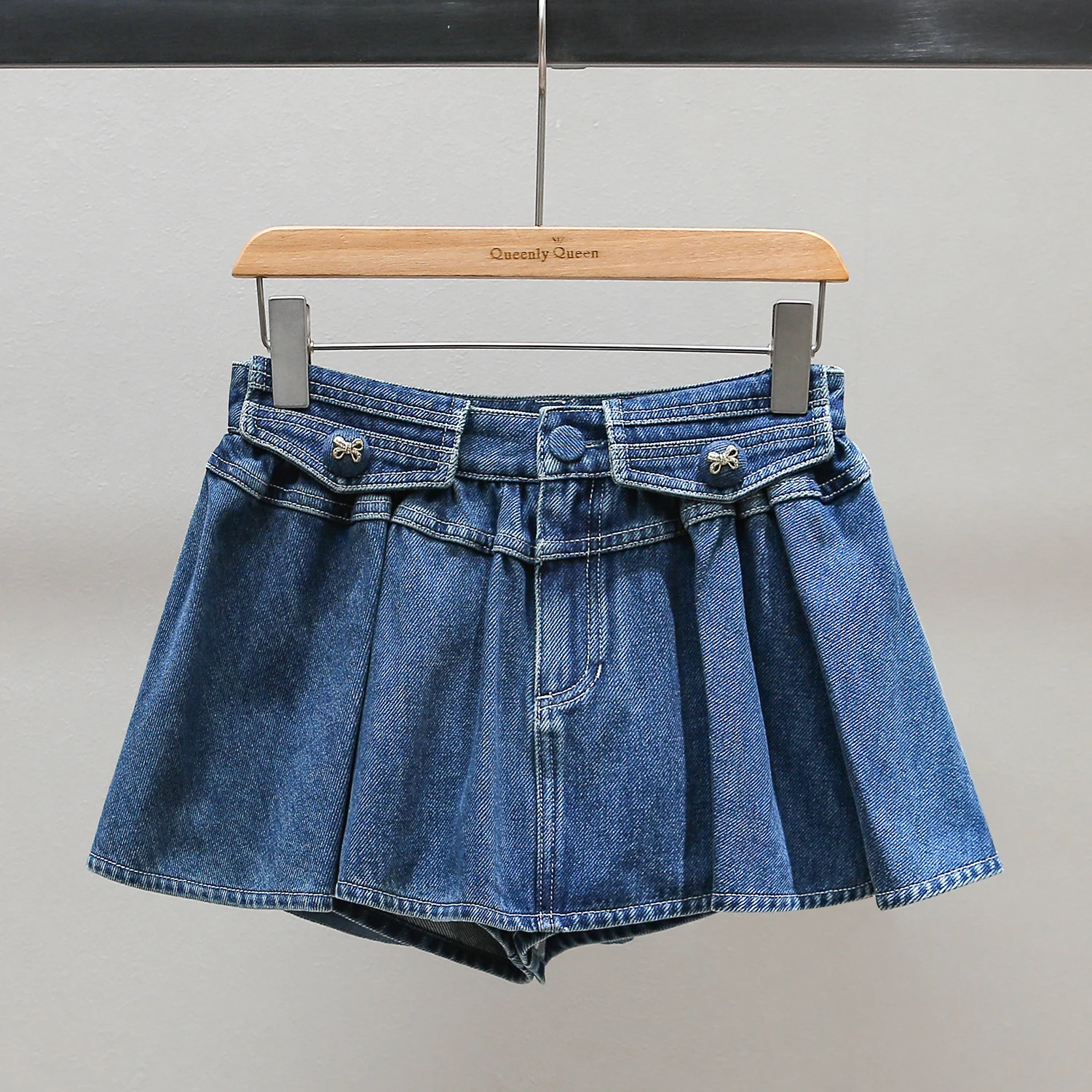 

Spring ature Puffy Denim Skirt with Knot A-Line Skirt Retro Sle Women's High Waist Gored Skirt Casual Wear