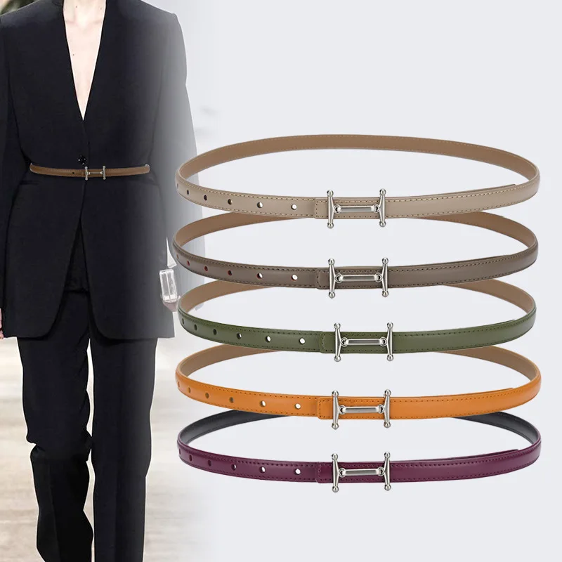 

New Thin Leather Words Silver Buckle Women Waistband Belt Fashion Ins Dress Jeans Coat Sweater Belt for Ladies
