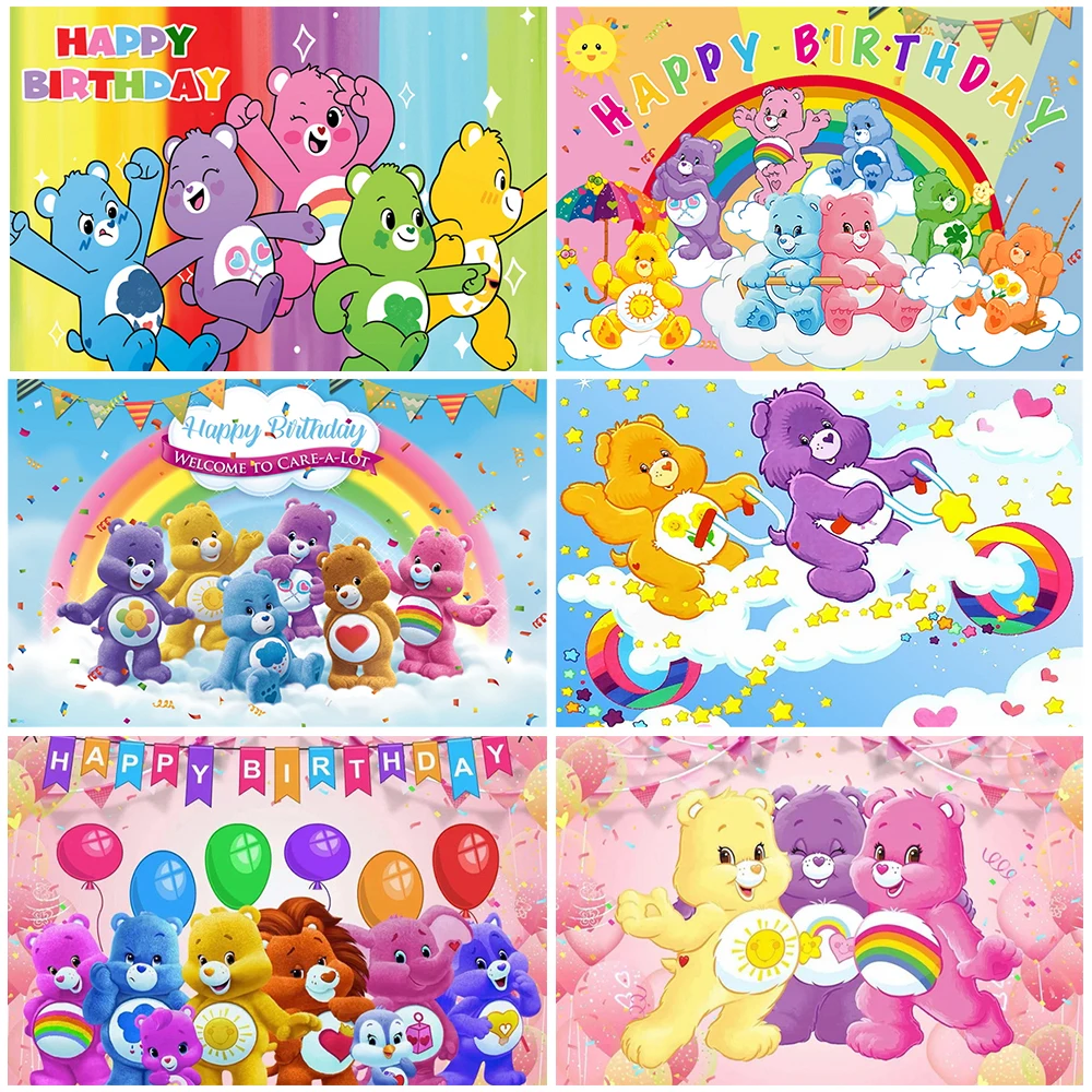 

Care-Bears Backdrop Girl Birthday Party Decorations Love Rainbow Bear Photography Background Baby Shower Supplies Kid Favor Gift