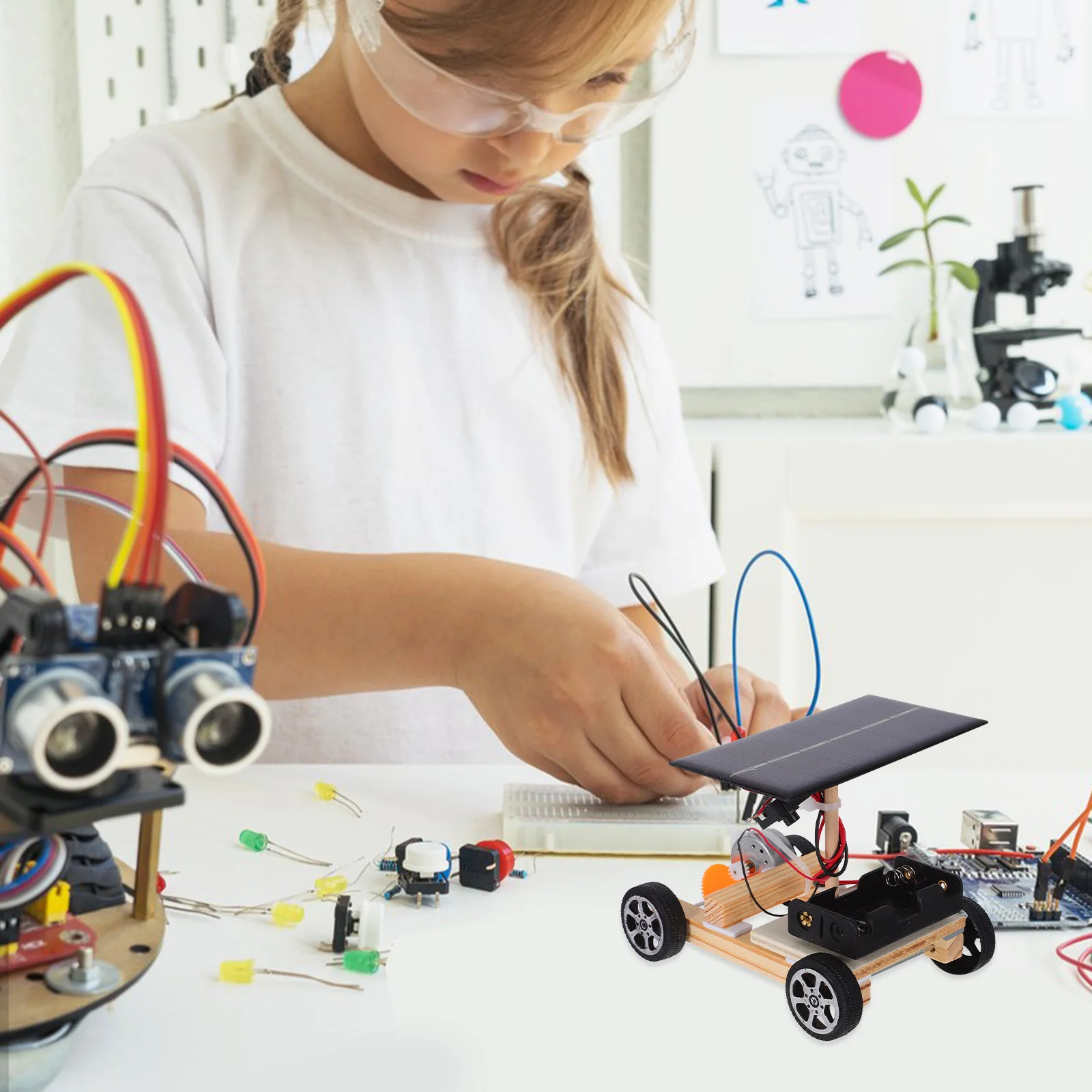 1個 車DIY回路科学組み立てキット 子供向け クリエイティブエンジニアリングSTEM組み立て 手作り木製マニュアル