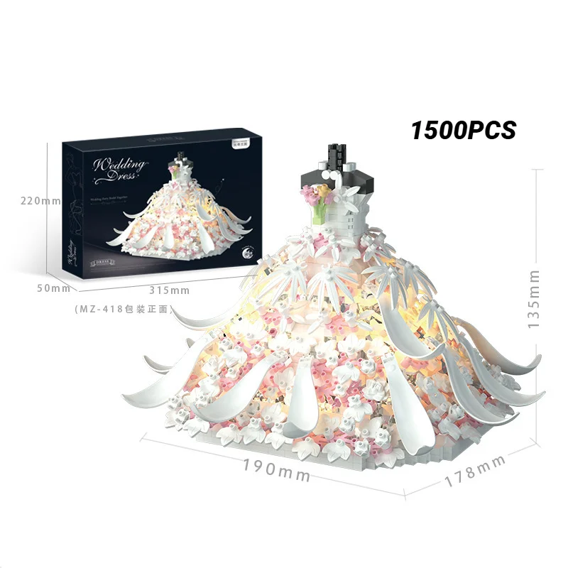 

3D Decorative Building Blocks Princess Style Black And White Wedding Dress Assembly Set Adult Birthday Valentine's Day Gift