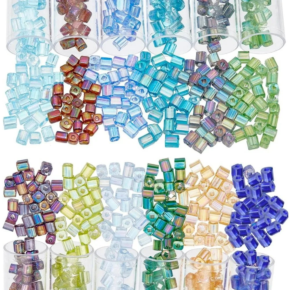 960 Pcs 12 Colors Seed Beads Cube Bead Square Hole Glass Seed Spacer Cube Mini Beads Japanese Glass for Bracelet