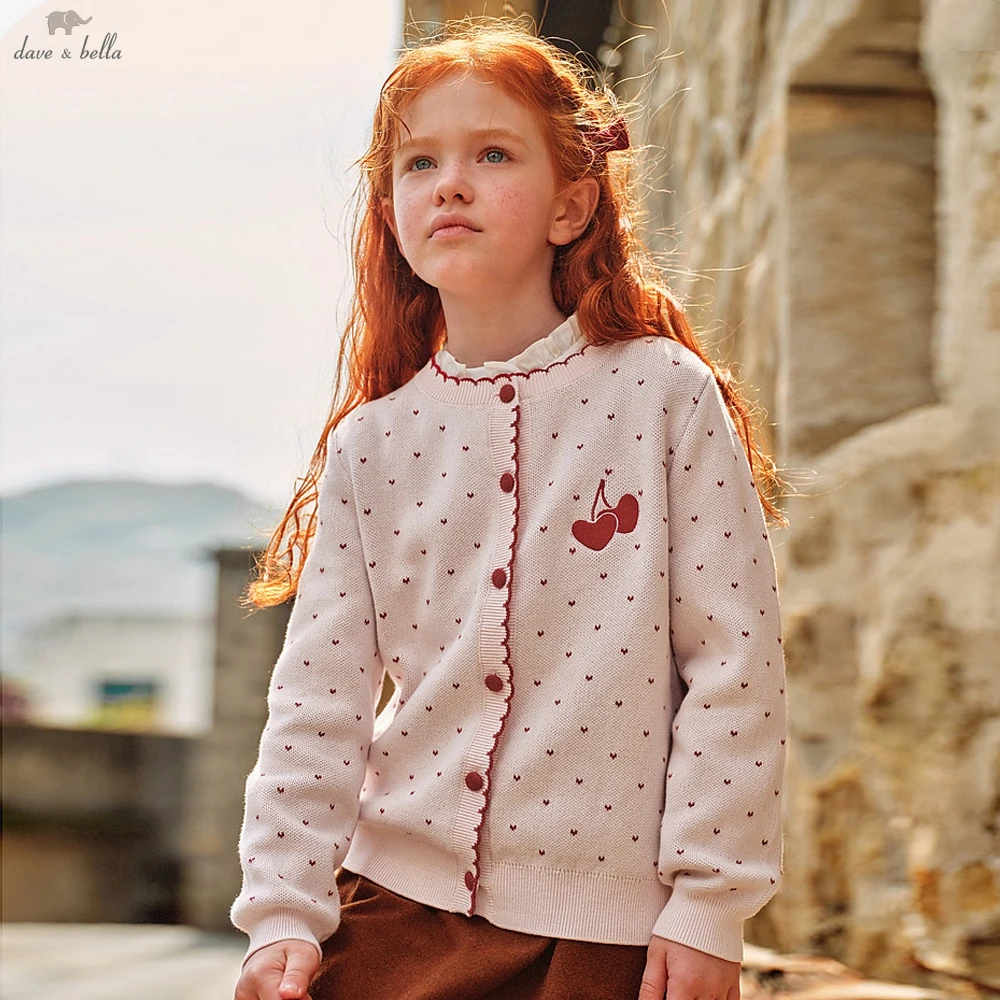 Dave Bella Children Autumn Spring Cardigan Coat Girls Long Sleeve Knitted Sweater Cute Tops Kids Outdoor Clothes DK3262708