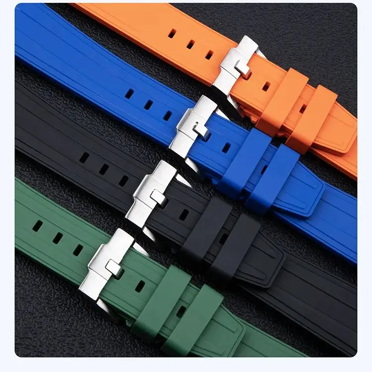 21mm For Rolex Explorer 2 fkm Rubber Watch Strap 41mm Dial Curved End Design No Gap Fluorubber  Watch Band