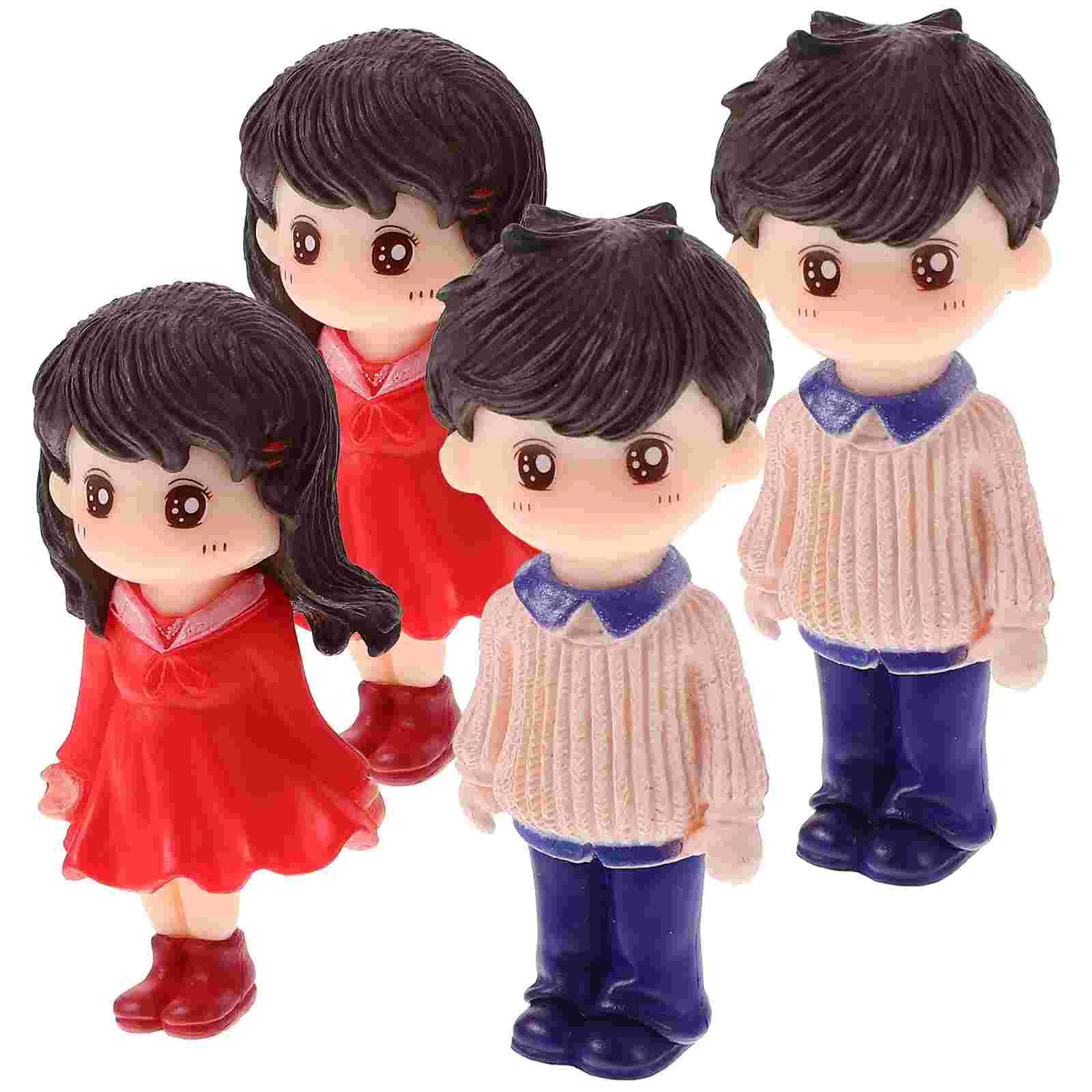 2 Pairs Cake Decoration Little Figurines Tiny Dolls Boys Girls Statue Resin Couples Sculpture