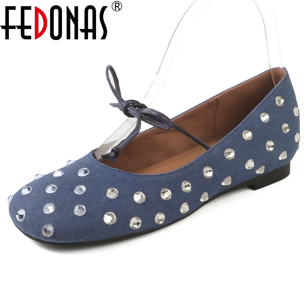 FEDONAS New Shallow Single Shoes Low Heeled Fashion Dress Rhinestone Party Wedding Shoes Woman Mary Jane Casual Women's Shoes