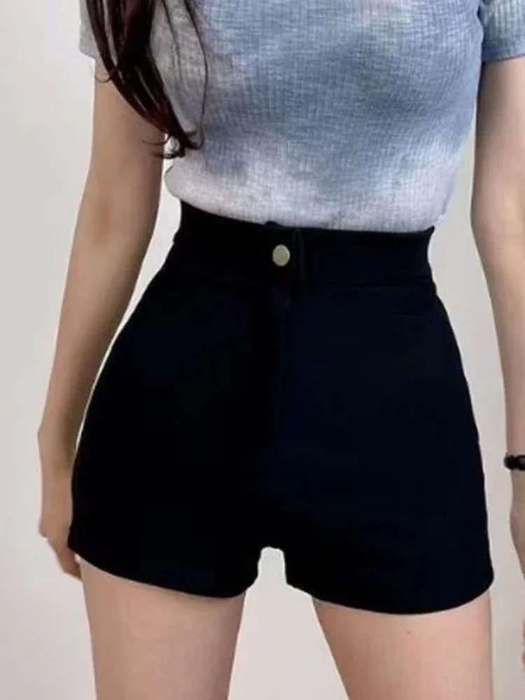 Summer Shorts Women Sexy Style High Waist Daily Simple Skinny All-match Trouser Black Office Ladies Ins Korean Chic Solid Casual