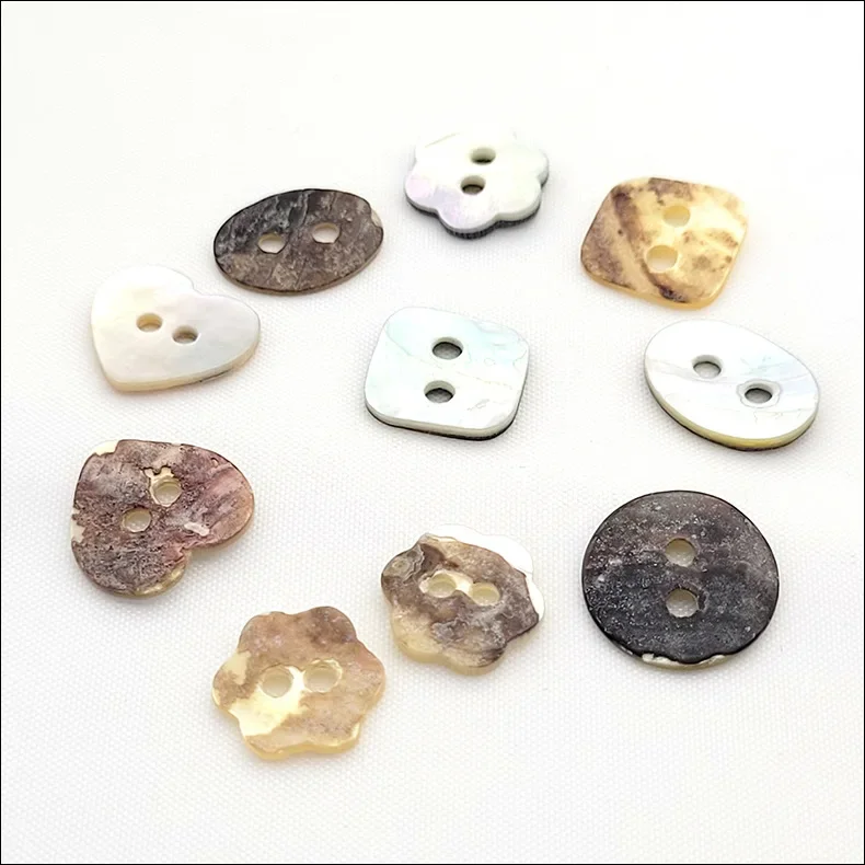 10PC Natural White Mother of Pearl Round Heart Square Oval 2-holes Button Sewing Craft Flatback Button DIY Shirt Scrapbook Decor