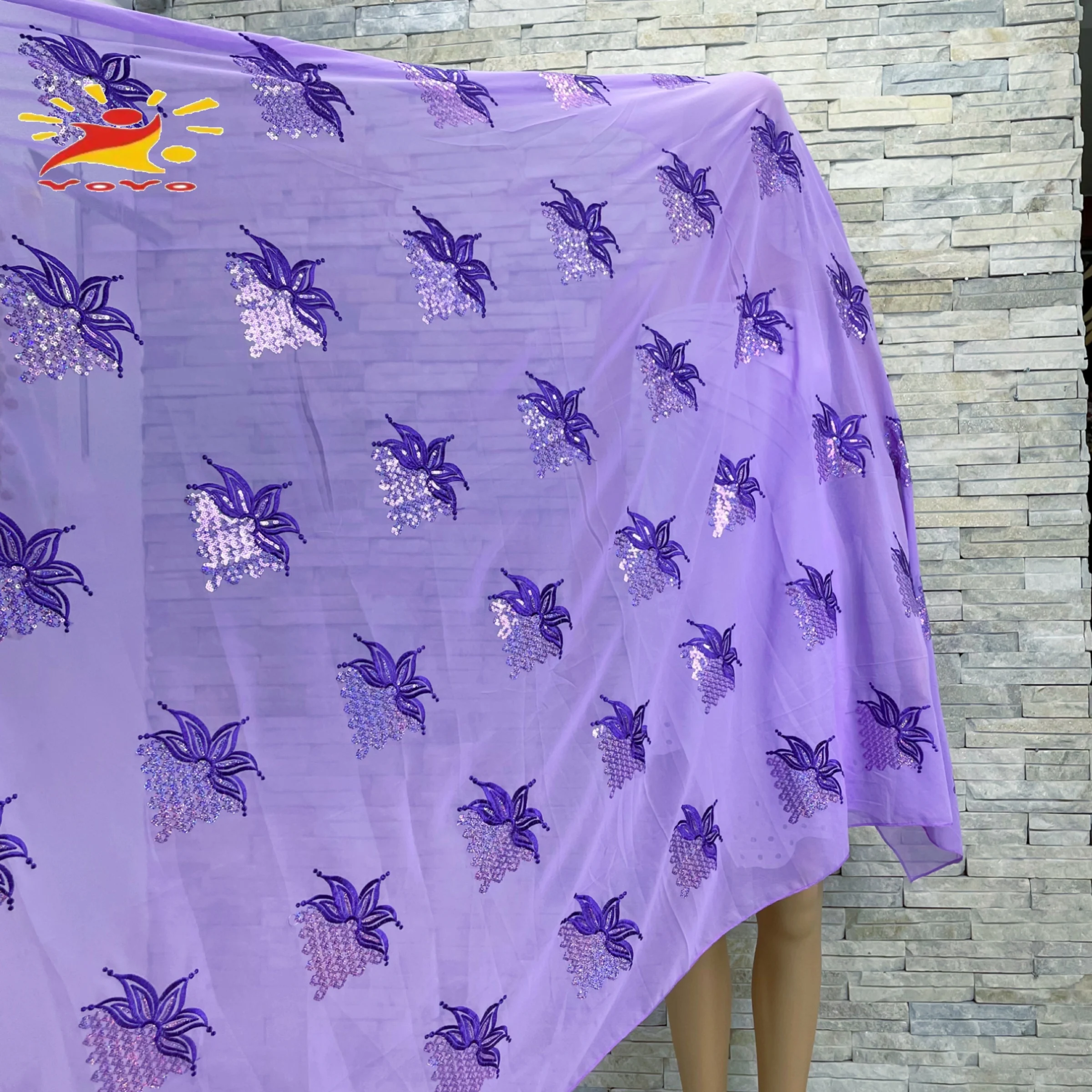 2022High Quality African Women Scarfs Muslim Sequin Embroidery Soft Chiffon Splicing Big Hijab For Shawls Wraps Pashmina