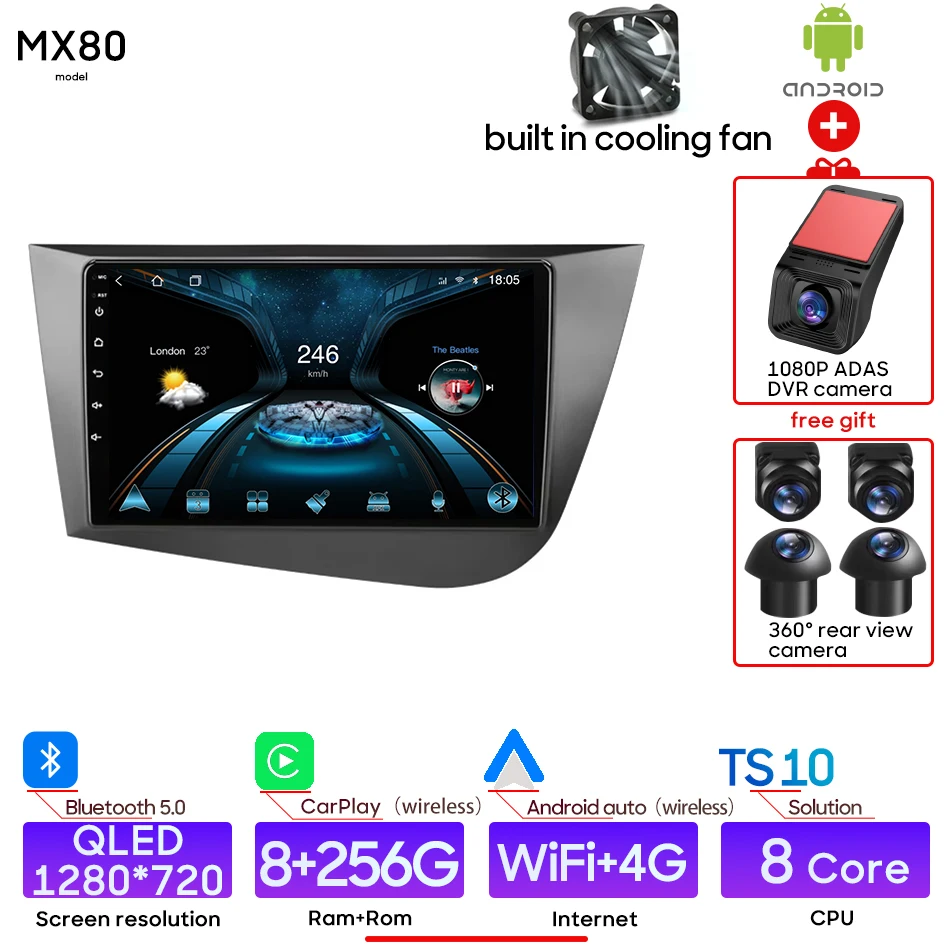 Android 15 Auto Multimedia Speler Voor Seat Leon 2 MK2 2005-2012 Radio Video Head Unit Draadloze CarPlay Auto navigatie GPS 2Din