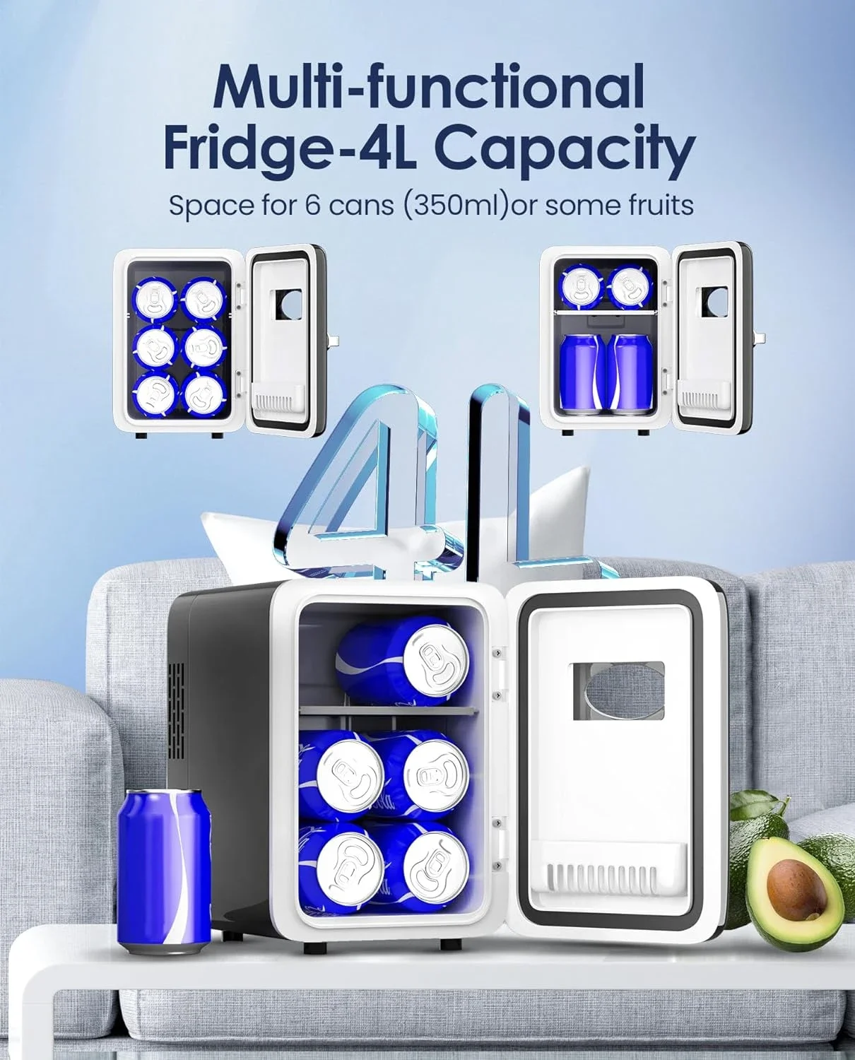 Skincare Fridge - 4L Makeup Fridge for Refrigerating Makeup, Skincare and Food, Mini Fridge for Bedroom, Office and Car, Cooler