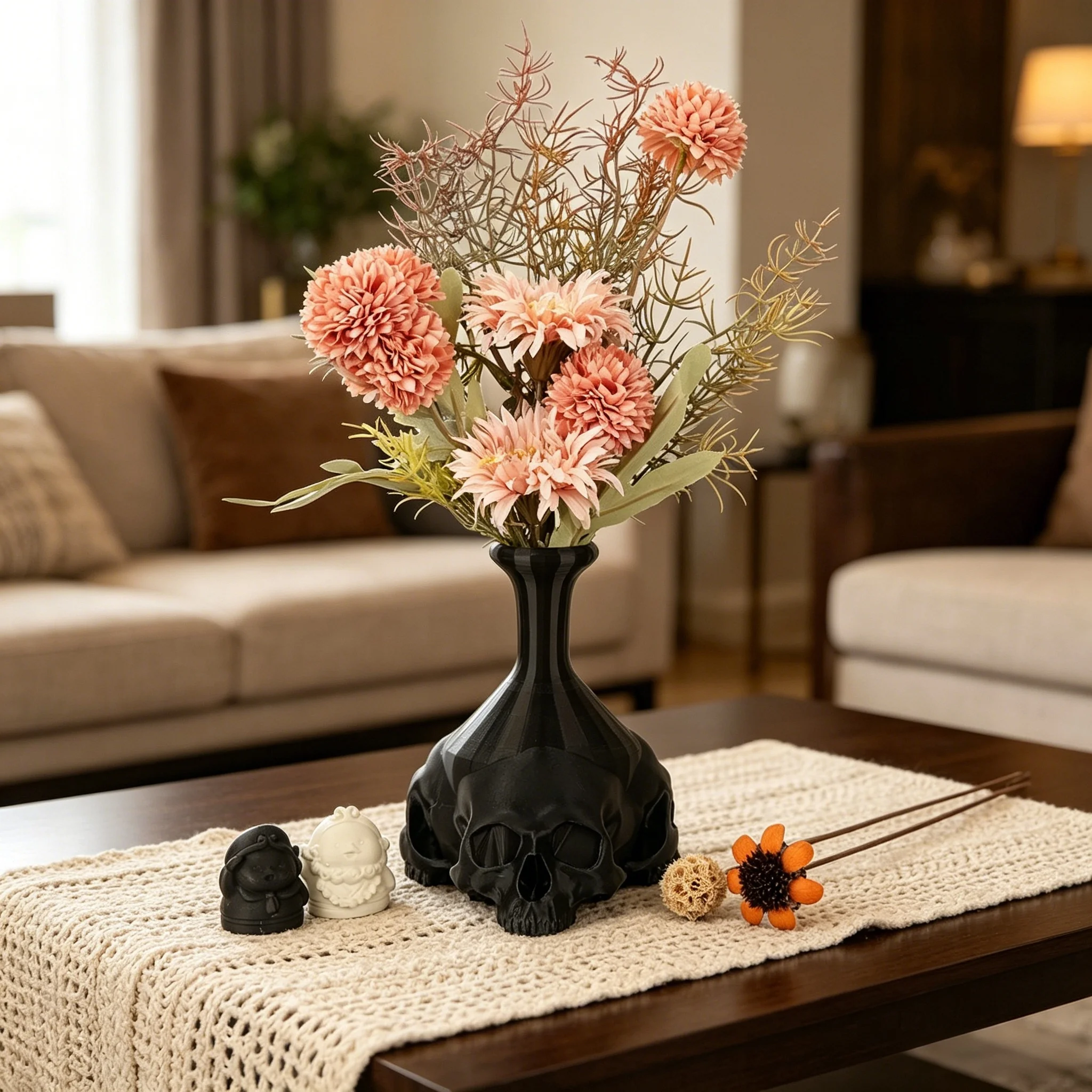 Cross-Border Dark Style Skull Base Vase For Gothic Home Desktop Dried Flower Decoration Scenario
